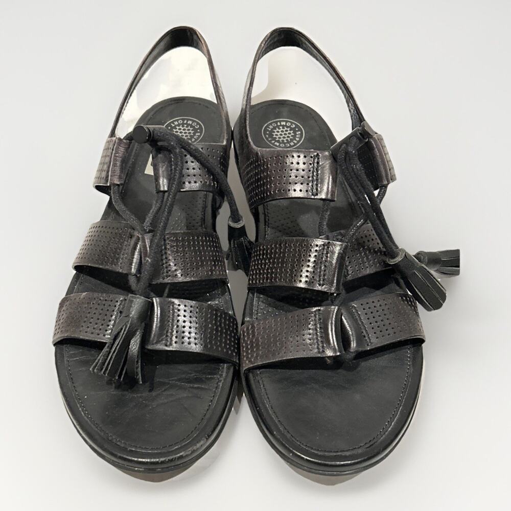 Fit Flop Gladdie black Leather Tassel Lace-Up Sandal 7